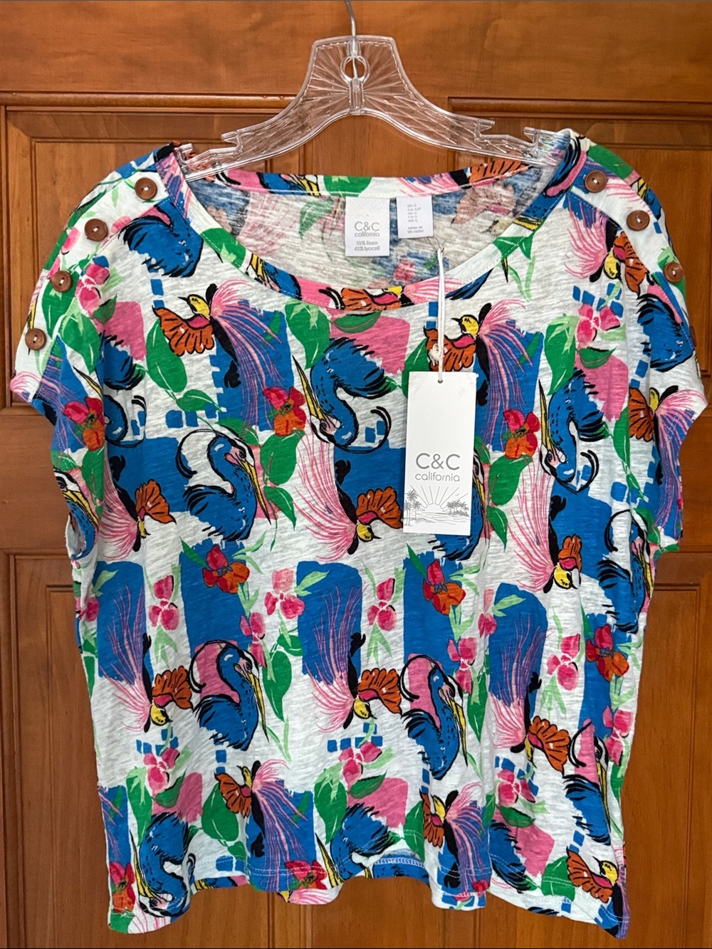 C&C California Tropical Bird Print Top